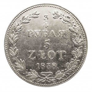Polska, Zabór rosyjski, Mikołaj I 1826-1855, 5 złotych - 3/4 rubla 1838 MW, Warszawa