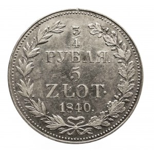 Polska, Zabór rosyjski, Mikołaj I 1826-1855, 5 złotych - 3/4 rubla 1840 MW, Warszawa