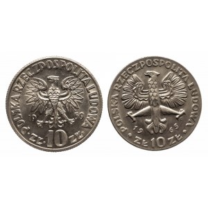 Polska, PRL 1944-1989, zestaw: 10 złotych 1959 Kopernik, 10 złotych 1965 Nike