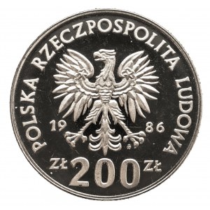Polska, PRL 1944-1989, PRÓBA NIKLOWA 200 złotych 1986, SOWA.