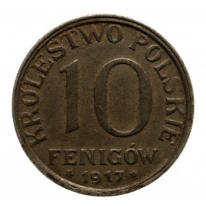 Królestwo Polskie, 10 fenigów 1917, Stuttgart, napis bliżej obrzeża