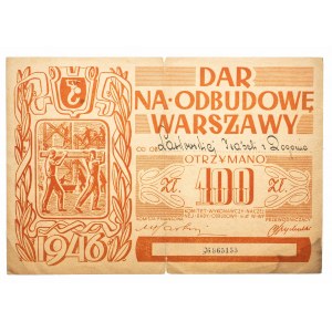 Cegiełka dar na odbudowę Warszawy 100 zł 1946 rok