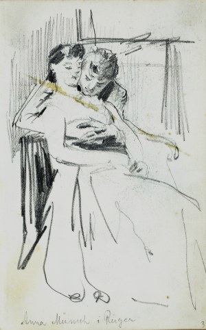 Stanisław Kaczor Batowski (1866-1945), Para w uścisku miłosnym we wnętrzu - karta ze szkicownika