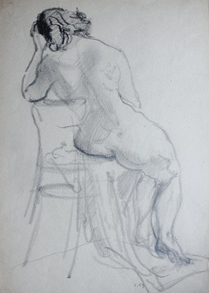 Kasper Pochwalski (1899-1971), Naga siedząca kobieta na krześle - szkic, ujęcie od tyłu