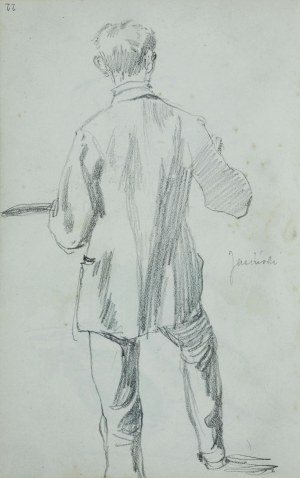 Stanisław Kaczor Batowski (1866-1945), Postać stojącego mężczyzny z paletą, ukazana z tyłu - Zdzisław Jasiński podczas malowania