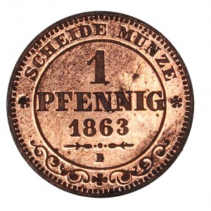 German States Saxony-Albertine 1 Pfennig 1863 B