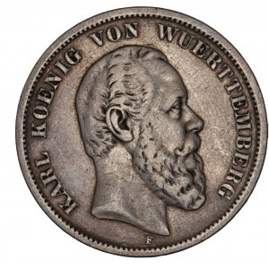 Württemberg 5 Mark, 1876, Karl 1864-1891