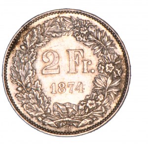 SWITZERLAND. 2 Francs / Franken 1874-B