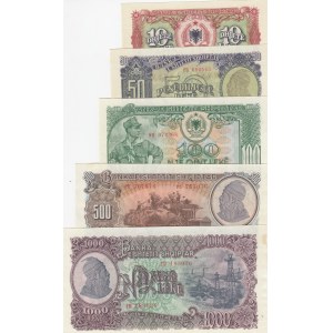 Albania, 10-50-100-500-1.000 Leke, 1957, UNC, (Total 5 banknotes)