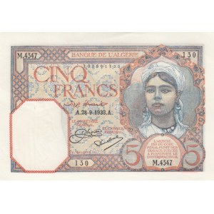 Algeria, 5 Francs, 1933, XF, p77