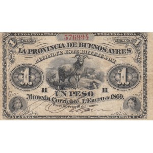 Argentina, 1 Peso, 1869, VF, pS481