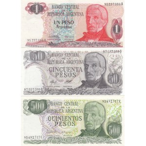 Argentina, 1-50-500 Pesos, UNC, (Total 3 banknotes)