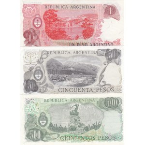 Argentina, 1-50-500 Pesos, UNC, (Total 3 banknotes)