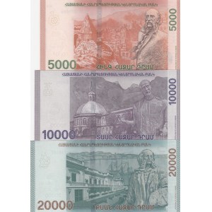 Armenia, 5.000-10.000-20.000 Dram, 2018, UNC, pNew, (Total 3 banknotes)
