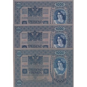 Austria, 1.000 Kronen, 1902, UNC, p59, (Total 3 banknotes)