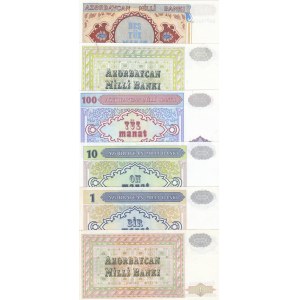 Azerbaijan, 1-10-100-250-500 Manat, UNC, (Total 6 banknotes)