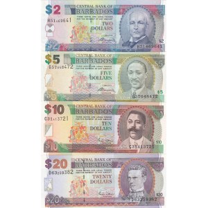 Barbados, 2-5-10-20 Dollars, UNC, (Total 4 banknotes)
