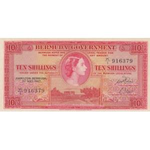 Bermuda, 10 Shillings, 1957, AUNC, p19b