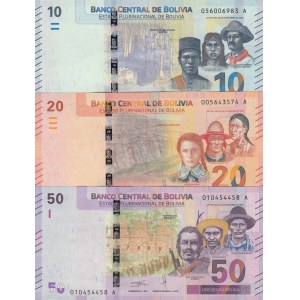 Bolivia, 10-20-50 Bolivianos, 2018, UNC, pNew, (Total 3 banknotes)