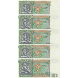 Burma, 15 Kyats, 1986, UNC, p62, (Consecutive 5 banknotes)