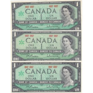 Canada, 1 Dollar , 1967, UNC, p84a, (Total 3 banknotes)