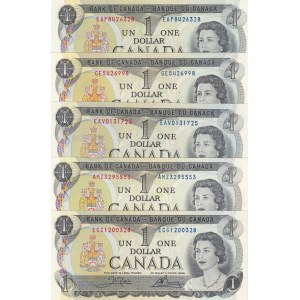 Canada, 1 Dollar , 1973, UNC, p85c, (Total 5 banknotes)