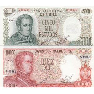 Chile, 5.000-10.000 Escudos, 1967/1976, UNC, (Total 2 banknotes)