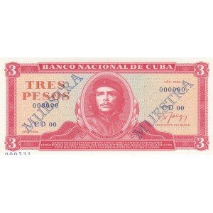 Cuba, 3 Pesos, 1988, UNC, p107, SPECIMEN