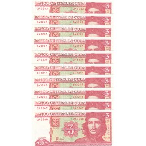 Cuba, 3 Pesos, 2004, UNC, p127a, (Total 10 consecutive banknotes)