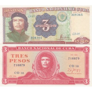 Cuba, 3 Pesos, UNC, (Total 2 banknotes)