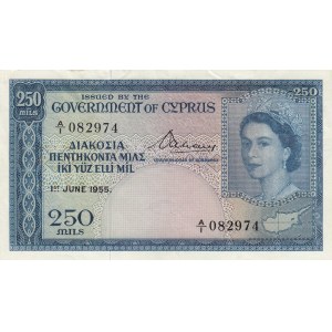 Cyprus, 250 Mils, 1955, XF, p33