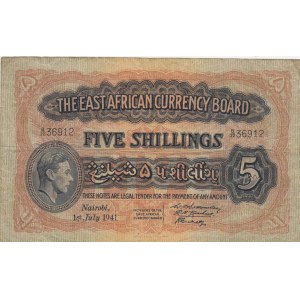 East Africa, 5 Shillings, 1941, FINE, p28