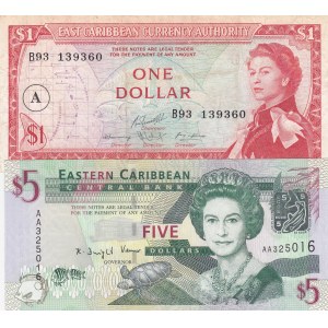 East Caribbean States, 1-5 Dollars, (Total 2 banknotes)