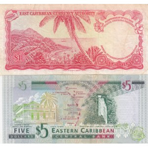 East Caribbean States, 1-5 Dollars, (Total 2 banknotes)
