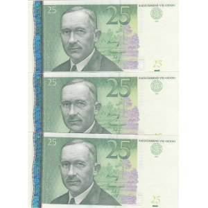 Estonia, 25 Krooni, 2007, UNC, p87, (Total 3 consecutive banknotes)