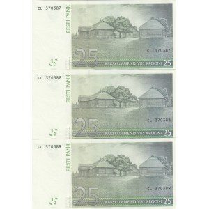 Estonia, 25 Krooni, 2007, UNC, p87, (Total 3 consecutive banknotes)