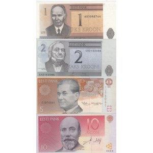 Estonia, 1-2-5-10 Kroon, UNC, (Total 4 banknotes)