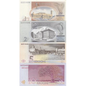 Estonia, 1-2-5-10 Kroon, UNC, (Total 4 banknotes)
