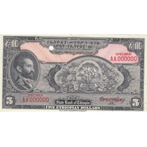 Ethiopia, 5 Ethiopian Dollars, 1945, UNC (-), p13s, SPECIMEN