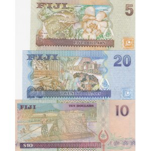 Fiji, 5-10-20 Dollars, UNC, (Total 3 banknotes)