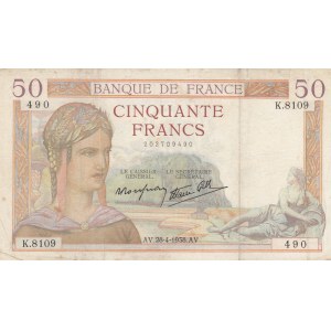 France, 50 Francs, 1938, VF, p85b