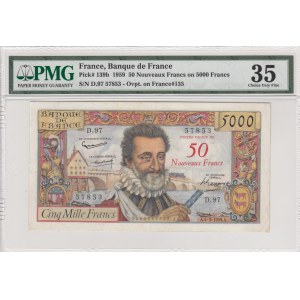 France, 5.000 Francs, 1959, VF, p139b