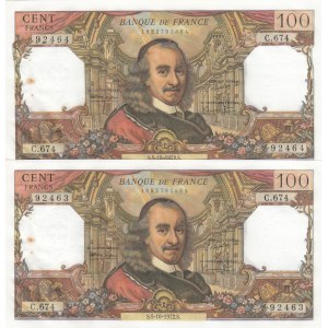 France, 100 Francs, 1972, UNC, p149d, (Total 2 consecutive banknotes)