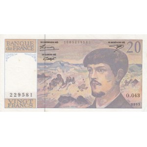 France, 20 Francs, 1993, AUNC, p151g