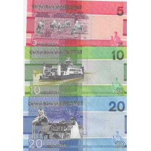 Gambia, 5-10-20 Dalasis, 2019, UNC, pNew, (Total 3 banknotes)