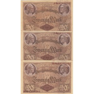 Germany, 20 Mark, 1914, UNC (-), p48, (Total 3 banknotes)
