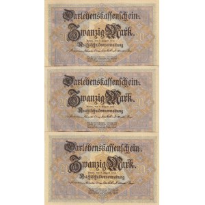Germany, 20 Mark, 1914, UNC (-), p48, (Total 3 banknotes)