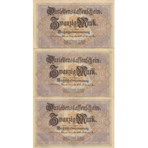 Germany, 20 Mark, 1914, AUNC (-), p48, (Total 3 banknotes)