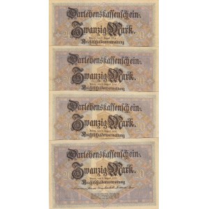 Germany, 20 Mark, 1914, XF, p48, (Total 4 banknotes)