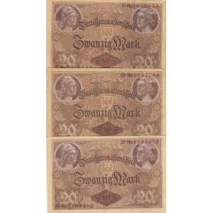 Germany, 20 Mark, 1914, XF, p48b, (Total 3 banknotes)